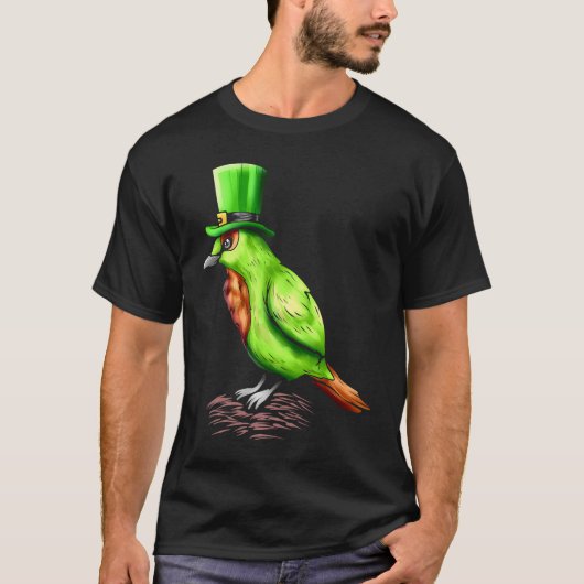Groene vogel met Pet Leprechaun op St Patricks Day T-shirt (Voorkant)