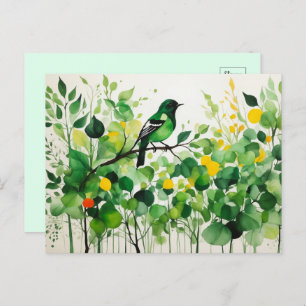 Groene vogel op een tak briefkaart