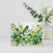 Groene vogel op een tak briefkaart (Staand voorkant)