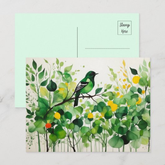 Groene vogel op een tak briefkaart (Voorkant / Achterkant)