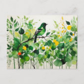 Groene vogel op een tak briefkaart (Voorkant)