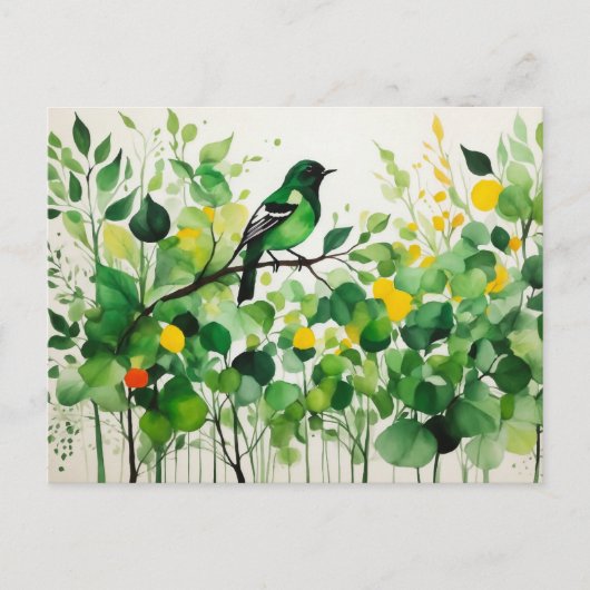 Groene vogel op een tak briefkaart (Voorkant)