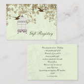 Groene vogelkooi, liefdesvogels Cadeauregister Kaa Informatiekaartje (Voorkant / Achterkant)