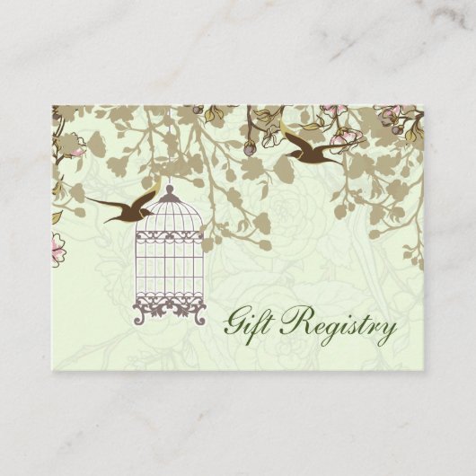 Groene vogelkooi, liefdesvogels Cadeauregister Kaa Informatiekaartje (Voorkant)