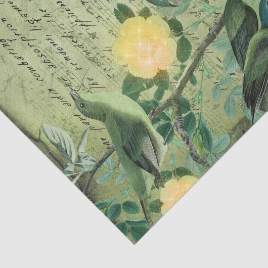 groene vogels botanisch tissuepapier (Detail)