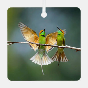 Groene vogels dartelen in de bomen Foto Metalen Ornament
