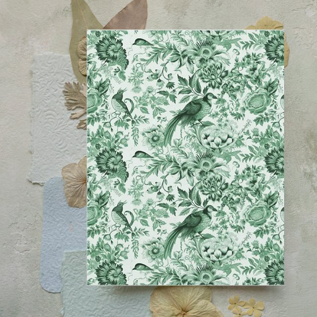 Groene Vogels en Bloemen Frans Scrapbook Papier (Creator heeft geüpload)