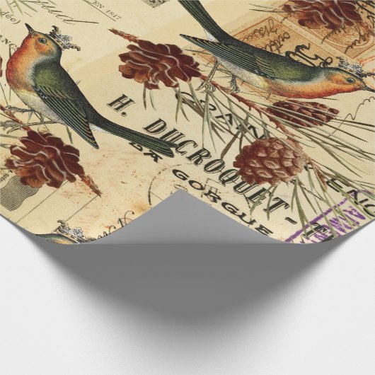  groene vogels en pijnbomen cadeaupapier (Hoek)