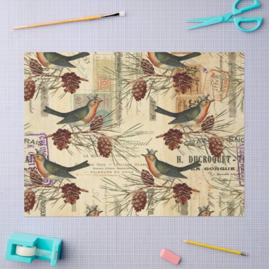  groene vogels en pijnbomen ontkoppelen tissuepapier (Craft)