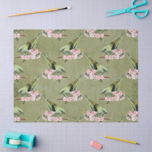 Groene vogels en roze ontkoppeling tissuepapier (Craft)