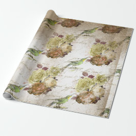  groene vogels en Rozen Cadeaupapier