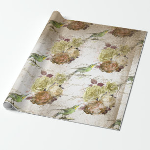  groene vogels en Rozen Cadeaupapier