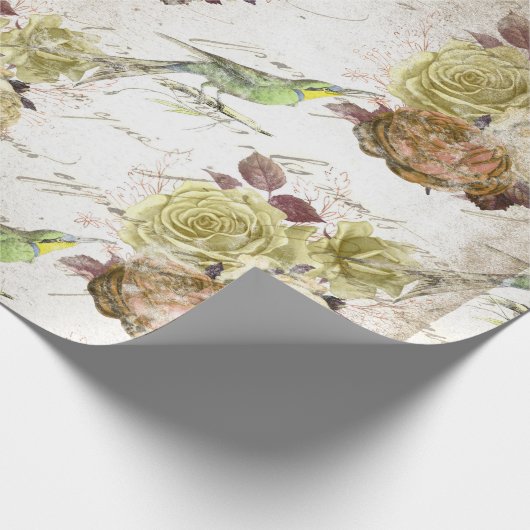  groene vogels en Rozen Cadeaupapier (Hoek)