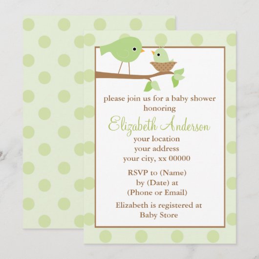 Groene vogels in een nestBaby shower Kaart (Voorkant / Achterkant)