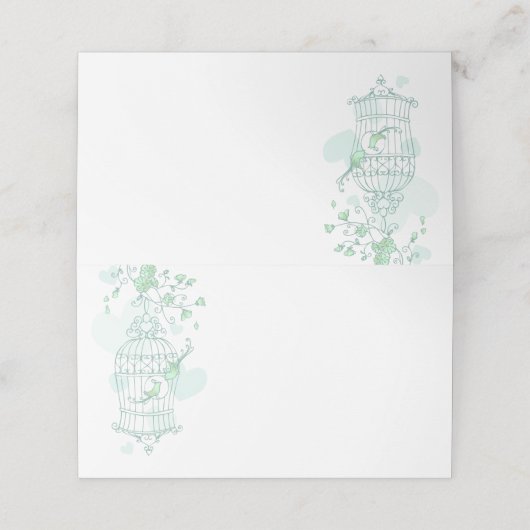 Groene vogels open kooi grafische gast plaats kaar plaatskaartje (Buitenkant ongevouwen)