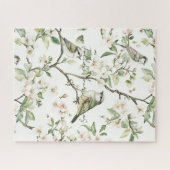 Groene Vogels Witte Bloemen Boom Legpuzzel (Horizontaal)