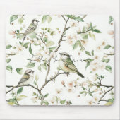 Groene Vogels Witte Bloemen Boom Muismat (Voorkant)