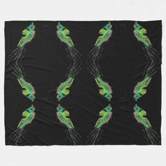 groene vogelschilderdeken fleece deken (Voorkant (Horizontaal))