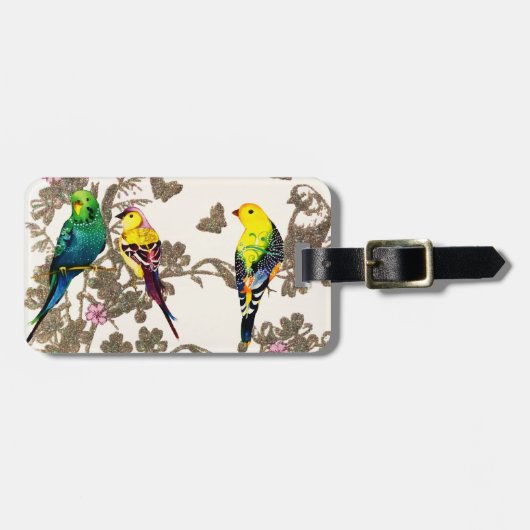 Groene vogelsoorten Waterverf Zilver Glitter Bagagelabel (Voorkant horizontaal)