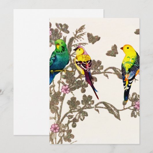 Groene vogelsoorten Waterverf Zilver Glitter Feestdagenkaart (Voorkant / Achterkant)