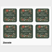 Groene Volkse Bloemige Prettig Kerstfeest Vierkante Sticker (Vel)