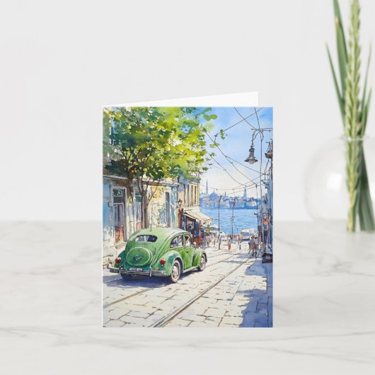 Groene Volkswagen in Waterverf Kaart (Voorkant)