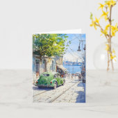 Groene Volkswagen in Waterverf Kaart (Gele Bloem)