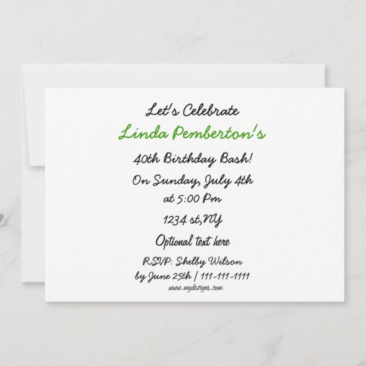 groene volledig 80's retro party Invitation Kaart (Achterkant)