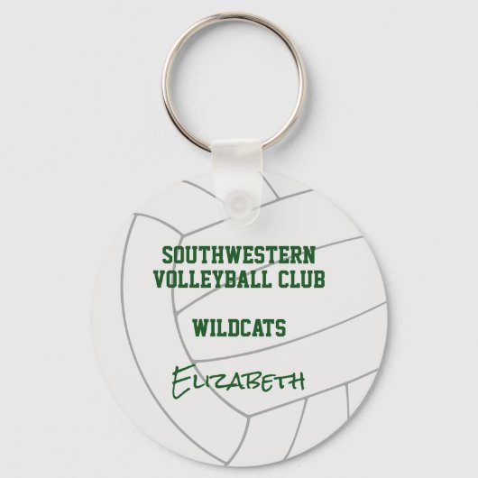 groene volleybal sleutelhanger met naam schoolteam (Achterkant)
