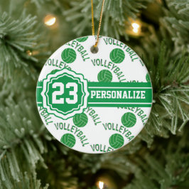 Groene Volleyball | Naam en nummer DIY Keramisch Ornament