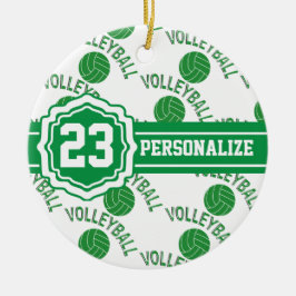 Groene Volleyball | Naam en nummer DIY Keramisch Ornament
