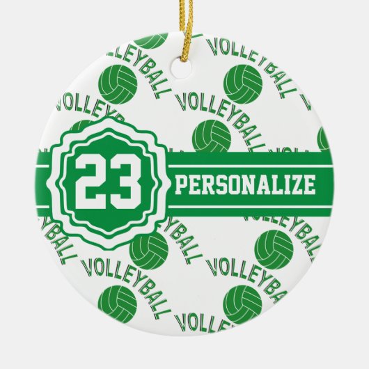 Groene Volleyball | Naam en nummer DIY Keramisch Ornament (Voorkant)