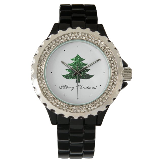 Groene vonken met een zachte kerstboom aanpassen horloge (Voorkant)