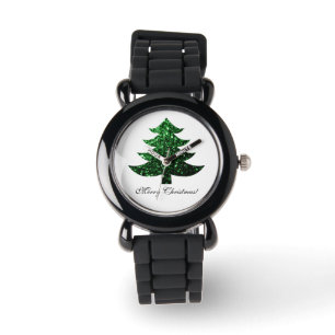 Groene vonken met een zachte kerstboom aanpassen horloge