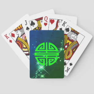 Groene vonken met het Chinese welvaartssymbool Pokerkaarten