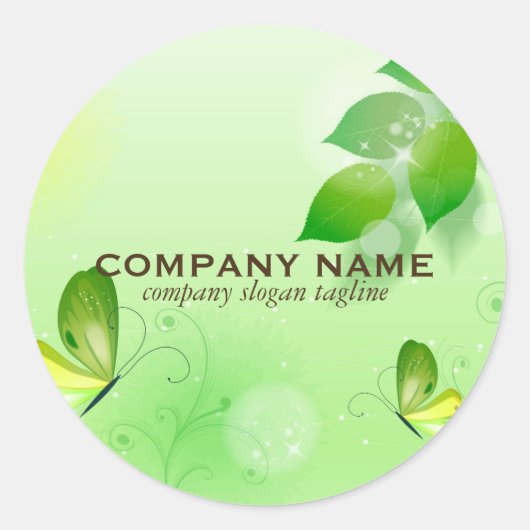 Groene voorjaarsachtergrond met vlinder ronde sticker (Voorkant)