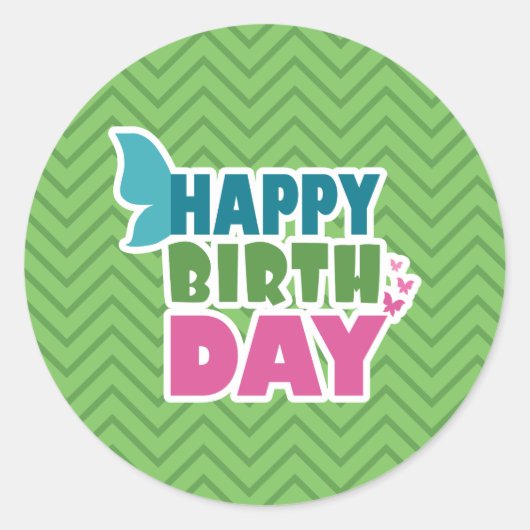 Groene voorjaarsvlinder vrolijke verjaardagsfeestj ronde sticker (Voorkant)