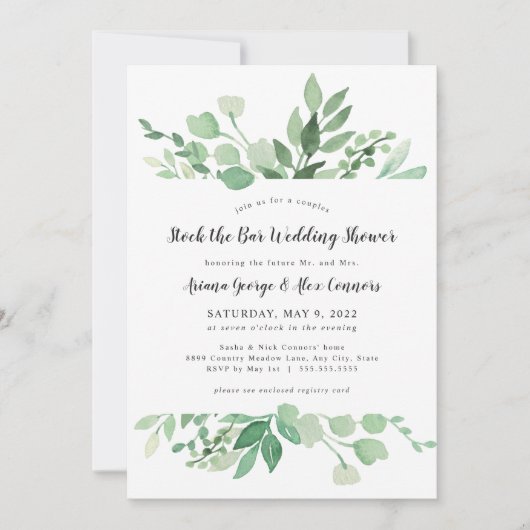 Groene voorraad de bar bruidsmeisjesfeest kaart (Voorkant)