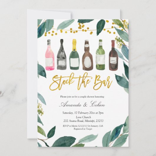 Groene voorraad de bar koppel bruisfeest uitnodigi kaart (Voorkant)