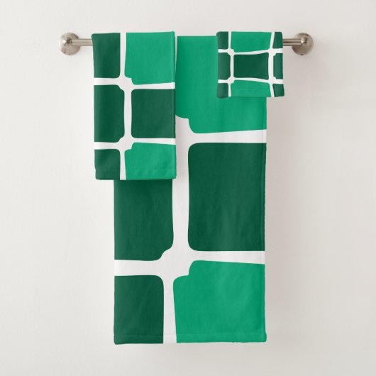 Groene vormen Vierkantjes Vet asymmetrisch Bad Handdoek (Insitu)