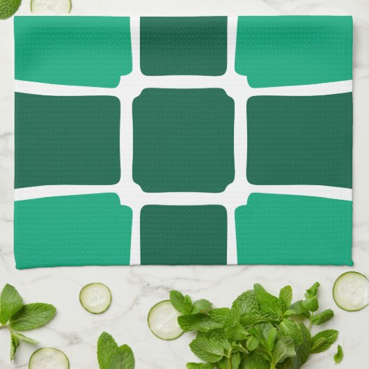 Groene vormen Vierkantjes Vet asymmetrisch Theedoek (Gevouwen)