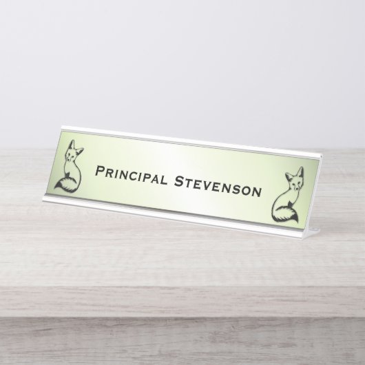 Groene vos op maat bureau naambordje (Voorkant)