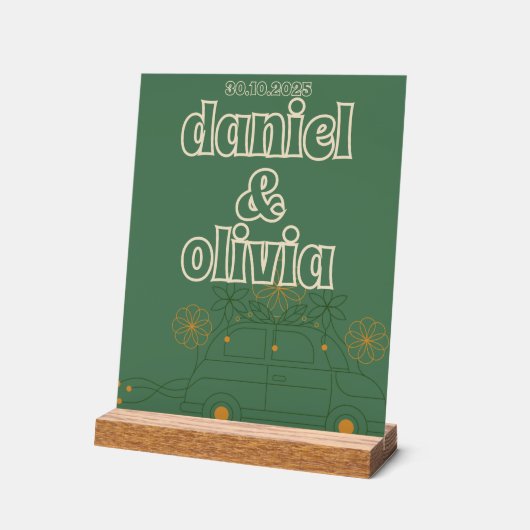 Groene Vosvos Minimal Wedding Acryl Bord (Hoek)