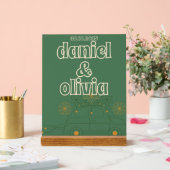 Groene Vosvos Minimal Wedding Acryl Bord (Huwelijk)