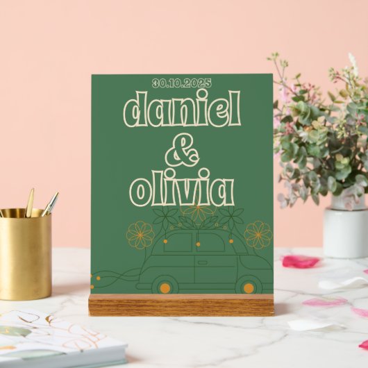 Groene Vosvos Minimal Wedding Acryl Bord (Huwelijk)