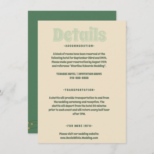 Groene Vosvos Minimal Wedding Informatiekaartje (Voorkant / Achterkant)