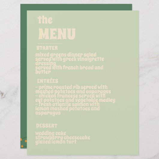 Groene Vosvos Minimal Wedding Menu (Voorkant / Achterkant)