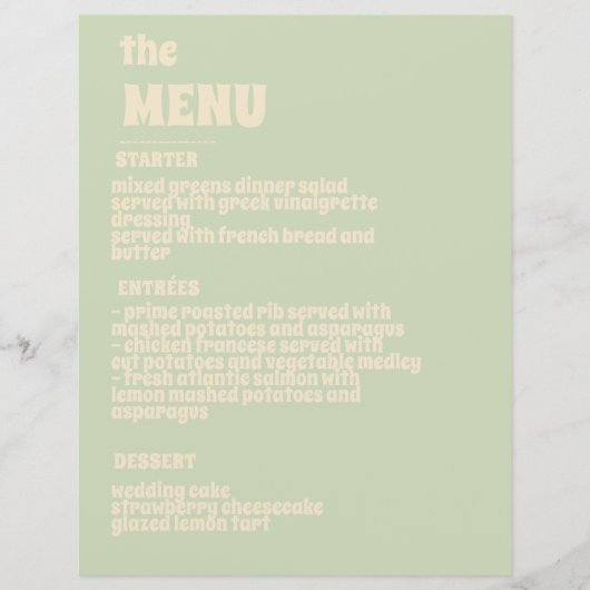 Groene Vosvos Minimal Wedding Menu (Voorkant)