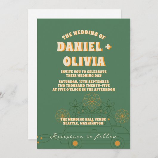 Groene Vosvos Minimal Wedding QR-code in Kaart (Voorkant / Achterkant)