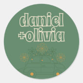 Groene Vosvos Minimal Wedding Ronde Sticker (Voorkant)